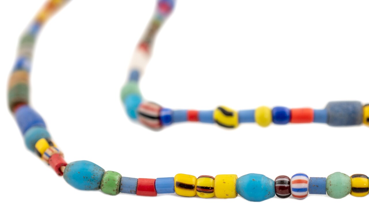 The Bead Chest Christmas Beads: Vintage African Love Glass Beads, Turquoise Medley, Authentic Multicolor, Full Strand